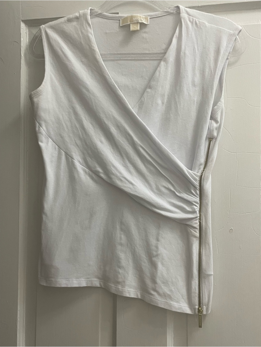 MICHAEL Michael Kors White Sleeveless Wrap-Front Tank with Side Zip